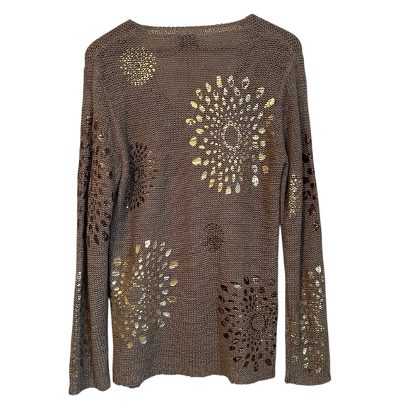 Chico's Taupe Knit Cardigan with Gold & Bronze Accents - Picture 6 of 6